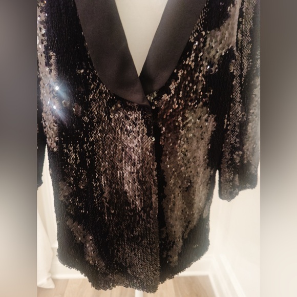 NWT Anthropoogie Cartonnier Black Sequined Tuxedo Blazer - Picture 6 of 10